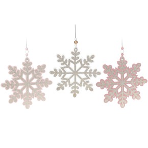 Підвісний дерев'яний декор Сніжинка з гліттером, 3 дизайни, 24см 738-182