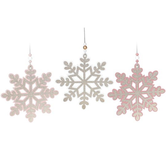 Подвесной деревянный декор Снежинка с глиттером, 3 дизайна, 24см 738-182