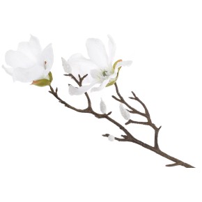 Декоративна гілка квітів Магнолії з бутонами в інеї, 49см, колір - білий 709-334