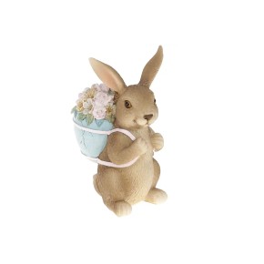 Декоративная статуэтка Кролик с корзиной цветов, 12.5см K07-119