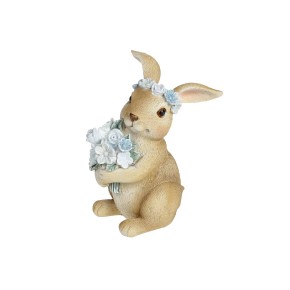 Декоративна фігурка Кролик з квітами, 11см, колір - блакитний 707-552