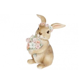 Декоративна фігурка Кролик з квітами, 11см, колір - рожевий 707-554