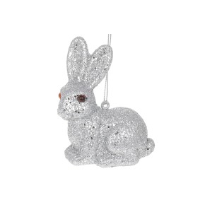 Ялинкова прикраса Кролик 10см, колір - срібний гліттер 113-871