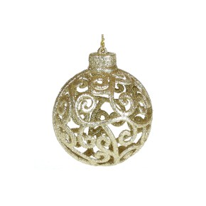 Елочное украшение Ажурный шар 8см, цвет - светло-золотой 788-839