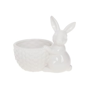 Кашпо декоративне Кролик з кошиком, 16см, колір - білий 733-389