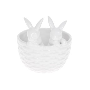 Кашпо декоративне Кролики в кошику, 15см, колір - білий 733-542