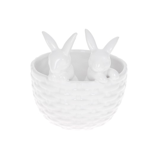 Кашпо декоративное Кролики в корзине, 15см, цвет - белый 733-542