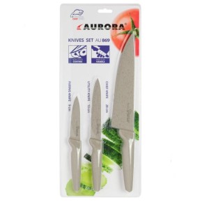 Набор ножей AURORA 3 предмета/нож поварской 20см, чем универсальный 13см, чем для овощей 9см/AU869