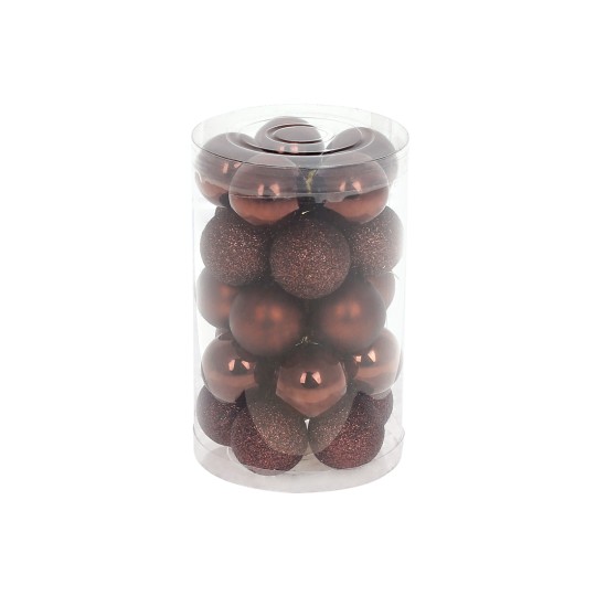 Набор елочных шаров 3см, цвет – темный шоколад, 25шт: глянец и глиттер – по 10шт, матовый – 5шт (147-520)