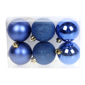Набір ялинкових куль 6см, колір - королівський синій, 6шт: глянець, гліттер, матовий - по 2шт (147-825)