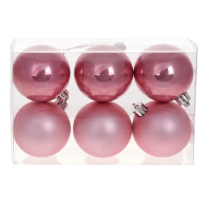 Набір ялинкових куль 6см, колір - рожевий фламінго, 6шт: перлмутр, матовий - по 3шт (47-012)