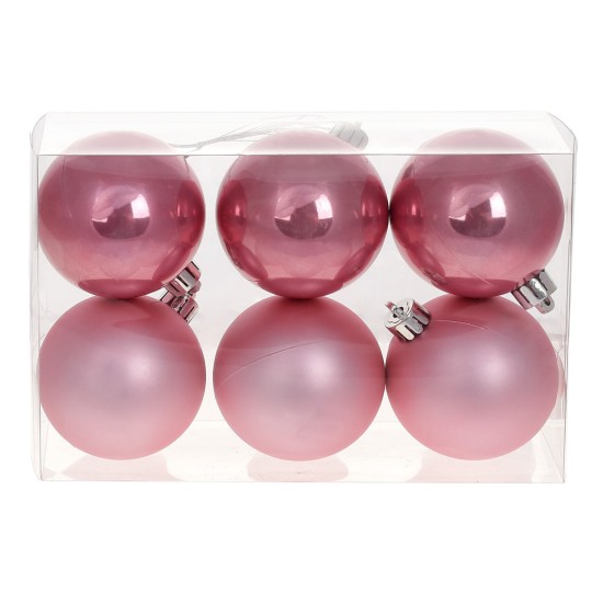 Набор елочных шаров 6см, цвет - розовый фламинго, 6шт: перлмутр, матовый - по 3шт (47-012)