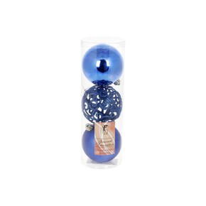 Набір ялинкових куль Ажур 8см, колір - королівський синій, 3шт: перламутр, ажур з глітером, матовий (147-889)