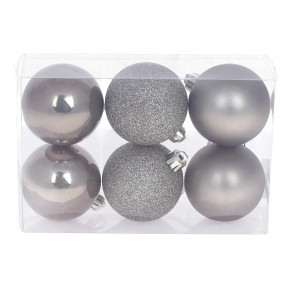Набор елочных шаров 6см, цвет - теплый серый, 6шт: перламутр, глиттер, матовый - по 2шт (147-148)