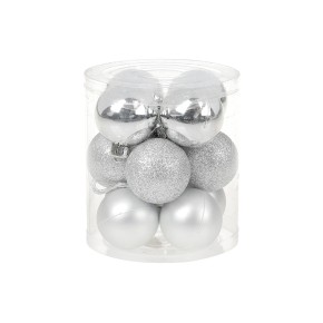 Набор елочных шаров 4см, цвет - серебро, 12шт: глянец, матовый, глиттер - по 4шт (147-185)