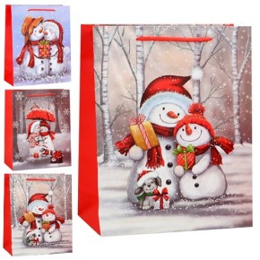 Пакет новорічний паперовий M "Snowman" 26*32*10см YM01054-M (480шт)