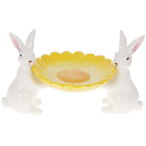 Блюдо керамическое Кролики с цветком, 25,5 см, цвет – желтый (733-571)