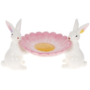 Блюдо керамическое Кролики с цветком, 25,5 см, цвет - розовый (733-572)