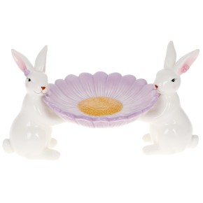 Блюдо керамическое Кролики с цветком, 25,5 см, цвет – лаванда (733-573)