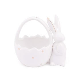Декоративная конфетница Корзина с кроликом, 15,5 см, цвет - белый (733-210)