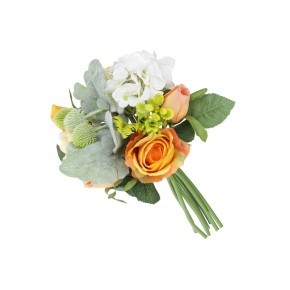 Декоративный букет из роз и гортензии, 30см, цвет - белый с оранжевым (DY7-309)