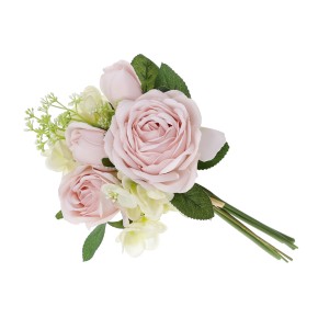 Декоративный букет из роз и гортензии, 26см, цвет - розовый с белым (DY7-393)