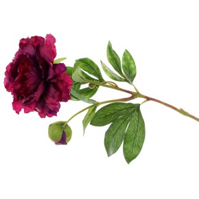 Декоративный цветок Пион с бутоном, 59см, цвет - бордовый (709-514)