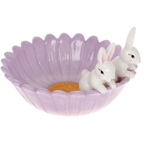 Піала керамічна Кролики з квіткою, 21см, колір - лаванда (733-575)