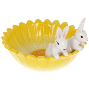 Піала керамічна Кролики з квіткою, 21см, колір - жовтий (733-577)