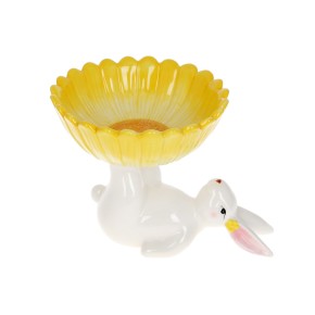 Фруктовница керамическая Кролик с цветком, 20см, цвет – желтый (733-579)