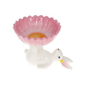  Фруктовница керамическая Кролик с цветком, 20см, цвет - розовый (733-580)