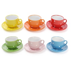 Чашка керамическая 250мл с блюдцем Горох, яркие цвета, 6 дизайнов (344-071)