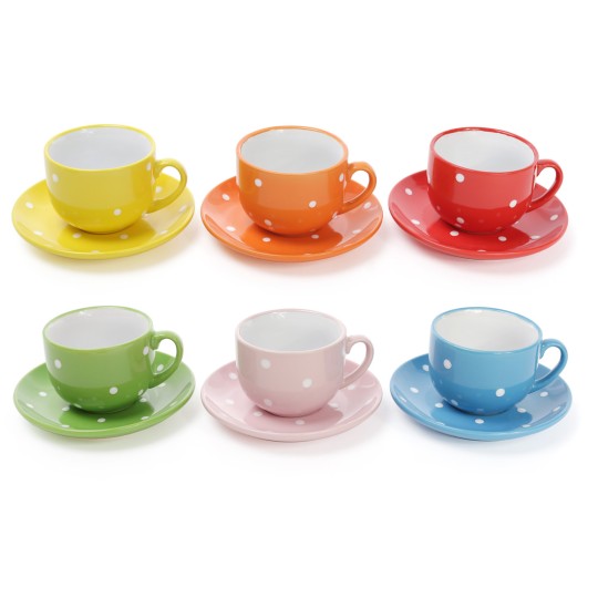 Чашка керамічна 250мл із блюдцем Горох, яскраві кольори, 6 дизайнів (344-071)