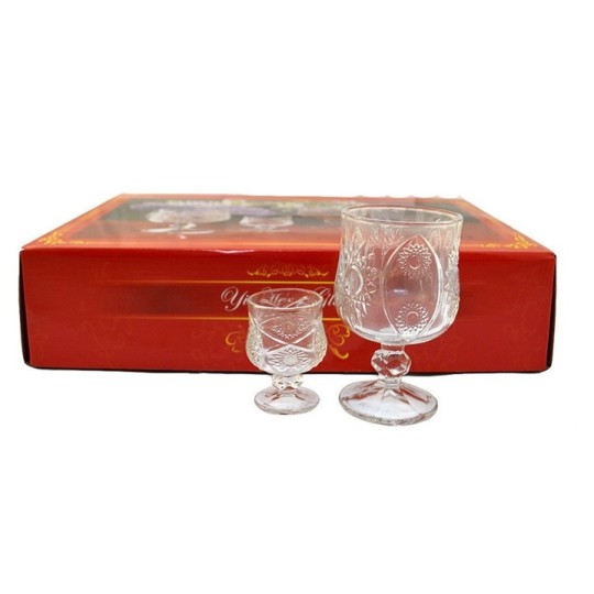Набір скляних келихів та чарок Батерфляй (250мл+50мл) 12 предметів (VD6393)