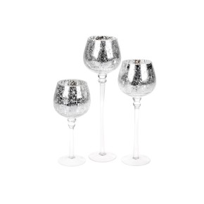 Набір скляних свічників з ефектом битого скла BonaDi 3 штуки 20/25/30см срібло (527-701)
