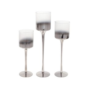 Набір скляних свічників BonaDi 3 штуки 25/30/35см Срібний градієнт (VC451)