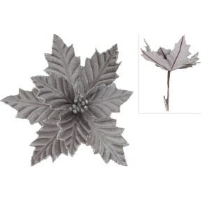 Декоративна квітка BonaDi Пуансетія на кліпсі 18 см сріблясто-сірий (807-315)
