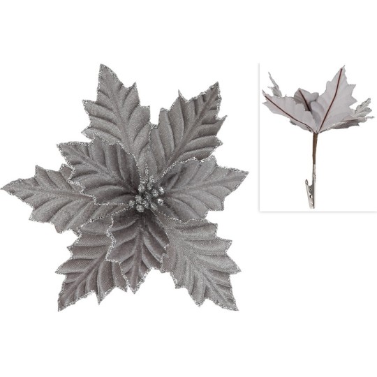 Декоративный цветок BonaDi Пуансетия на клипсе 18 см серебристо-серый (807-315)