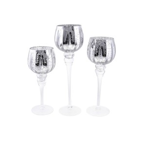 Набір скляних свічників BonaDi 3 штуки 30/35/40 см срібло антик (527-770)