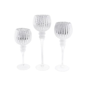 Набір скляних свічників BonaDi 3 штуки 30/35/40 см білий зі сріблом (527-757)