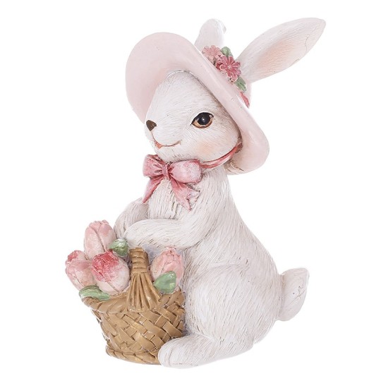 Декоративна статуетка BonaDi Кролик у капелюсі з тюльпанами 7.5х5х10 см K07-484