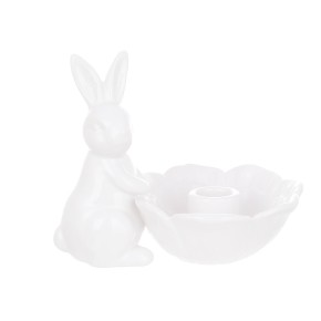 Подсвечник керамический BonaDi Кролик с цветком 13 см белый 733-597