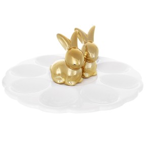 Підставка для яєць 8 штук BonaDi біла з парою золотих кроликів 20х8 см 727-525