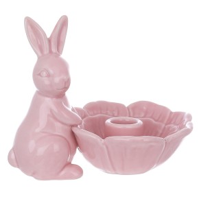 Подсвечник керамический BonaDi Кролик с цветком 13 см розовый 733-598