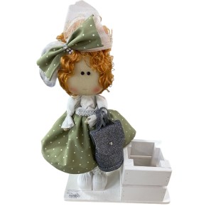 Декоративная кукла в оливковом платье горошек Miss Decor V-2236