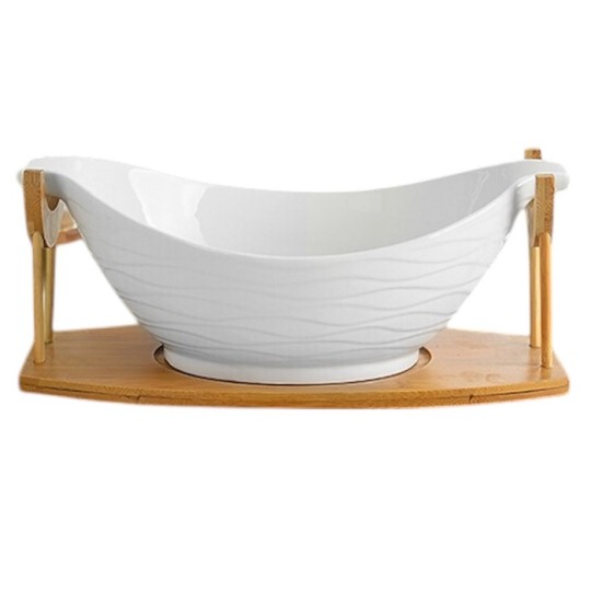 Фруктовница фарфоровая Stenson White Classic на бамбуковой подставке 31х17х12 см (MC3654-12)