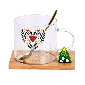 Чашка Stenson Christmas Magic на бамбуковій підставці з ложкою 250 мл R100361