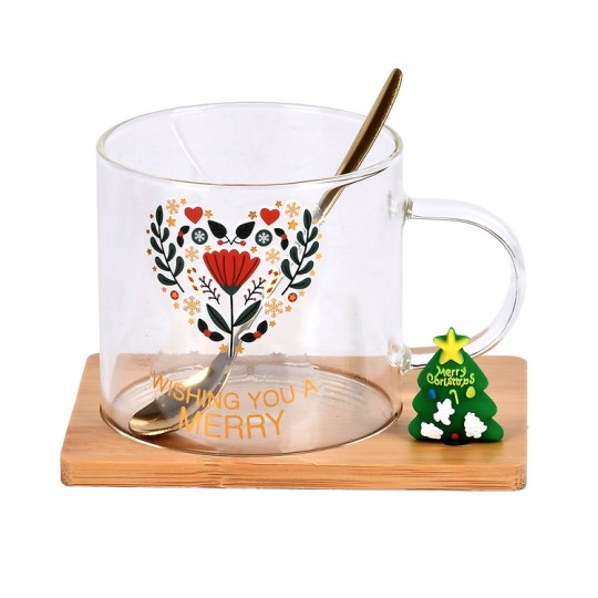 Чашка Stenson Christmas Magic на бамбуковій підставці з ложкою 250 мл R100361