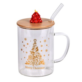 Чашка Stenson Christmas Magic з бамбуковою кришкою та трубочкою 450 мл R100350