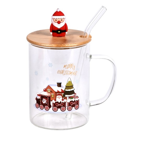 Чашка Stenson Christmas Spirit з бамбуковою кришкою та трубочкою 450 мл R100356
